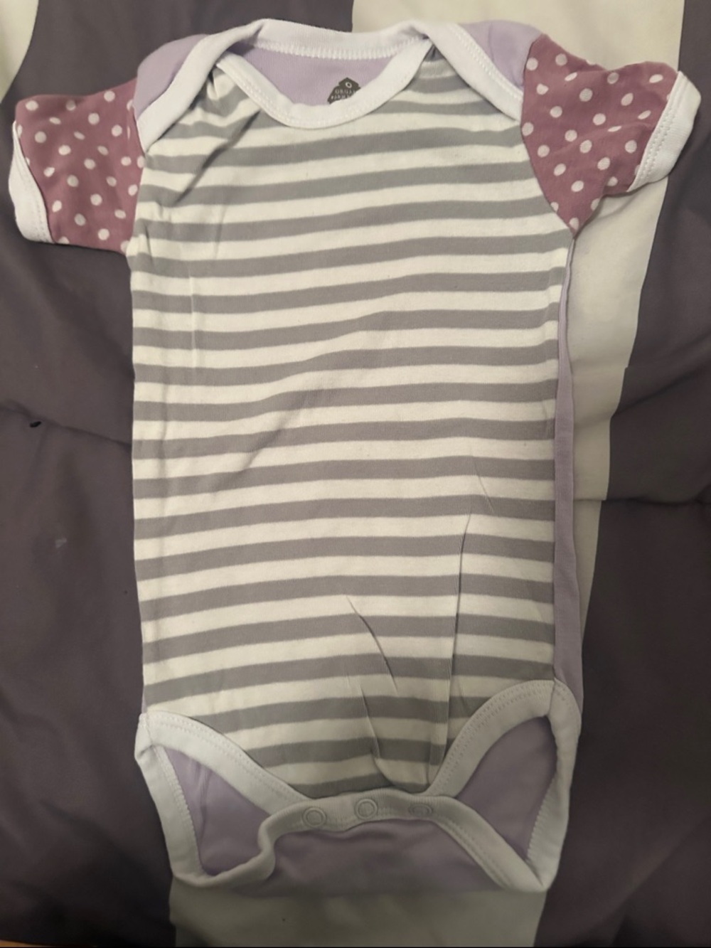 Apple Park  Lavender, White & Pink Polka-Dot Sleeve Baby One-Piece